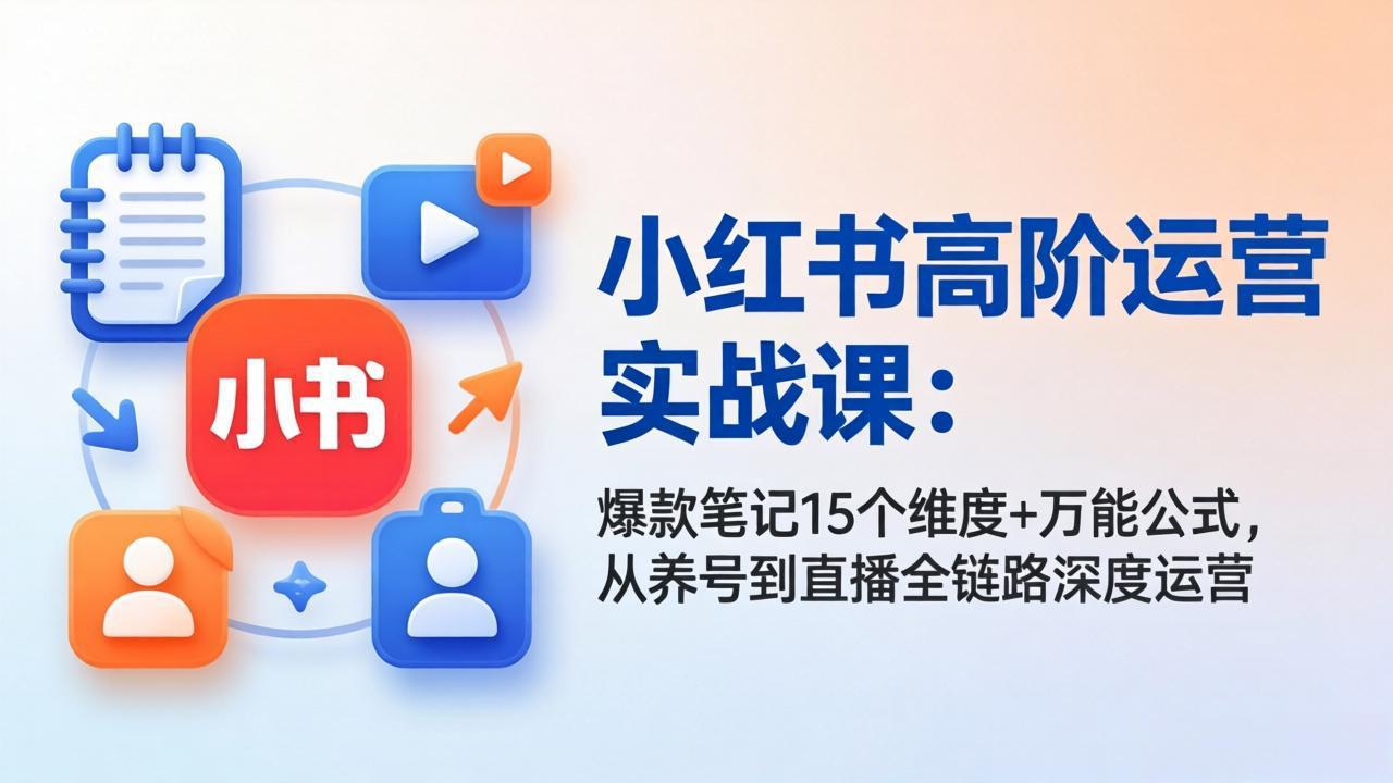 小红书高阶运营实战课：爆款笔记15个维度+万能公式，从养号到直播全链路深度运营-优创云