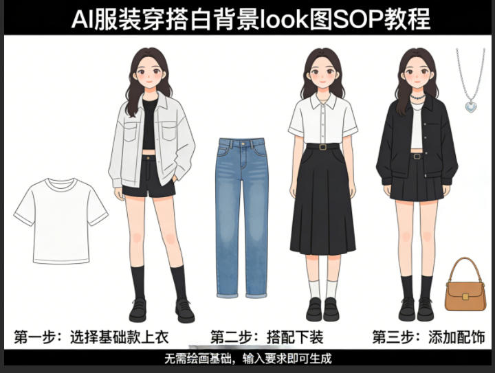 AI服装穿搭白背景look图SOP教程，不用会画画，提几句具体要求，AI就能还你一个奇迹-优创云
