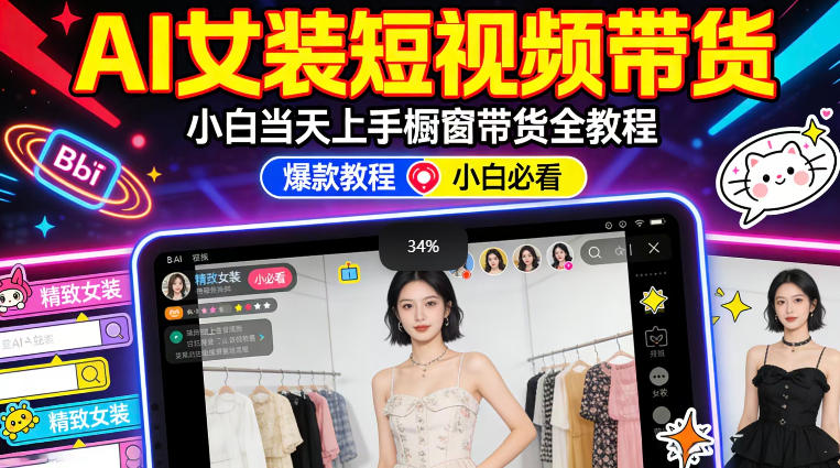 AI女装短视频橱窗带货：小白零门槛当天上手，高佣金爆款轻松賺！-优创云