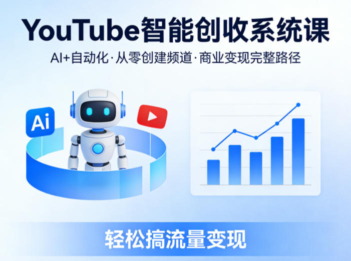 YouTube智能创收系统课，AI+自动化，从零创建YouTube频道并实现商业变现的完整路径，轻松搞流量变现-优创云