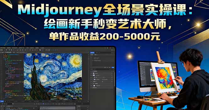 Midjourney全场景实操课：绘画新手秒变艺术大师，单作品收益200-5000元-优创云