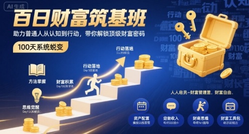 百日财富筑基班，助力普通人从认知到行动，带你解锁顶级财富密码-优创云