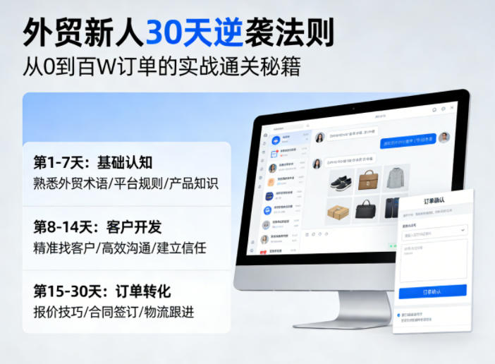 外贸新人30天逆袭法则，教你从0到百W订单的实战通关秘籍-优创云