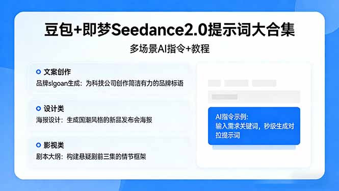 豆包+即梦Seedance2.0提示词大合集：多场景AI指令+教程，解锁文案、设计、影视高效创作-优创云