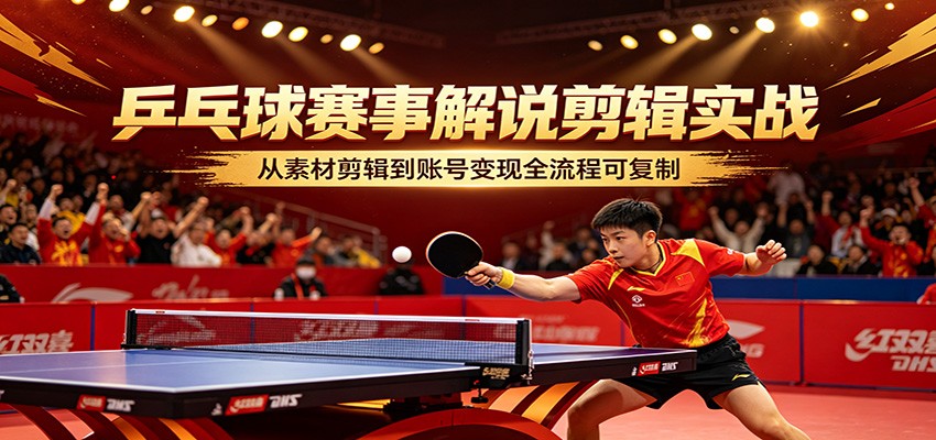 乒乓球赛事解说剪辑实战，从素材剪辑到账号变现全流程可复制-优创云