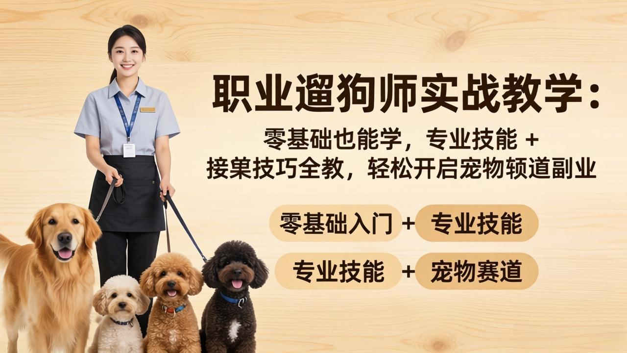 职业遛狗师实战教学：零基础也能学，专业技能 + 接单技巧全教，轻松开启宠物赛道副业-优创云