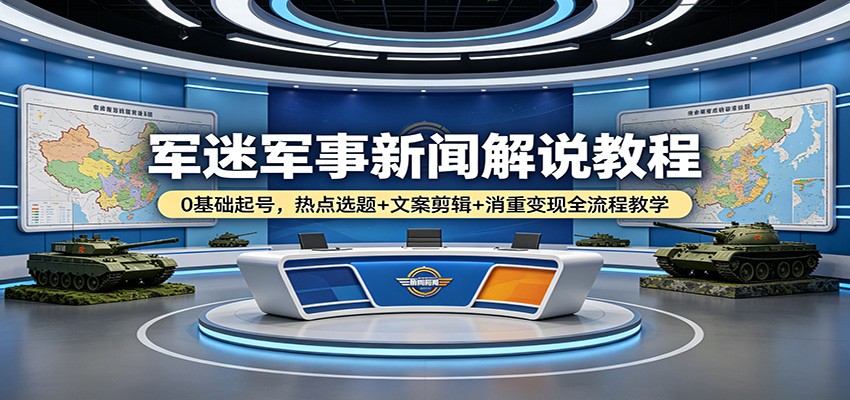 军迷军事新闻解说教程：0基础起号，热点选题+文案剪辑+消重变现全流程教学-优创云